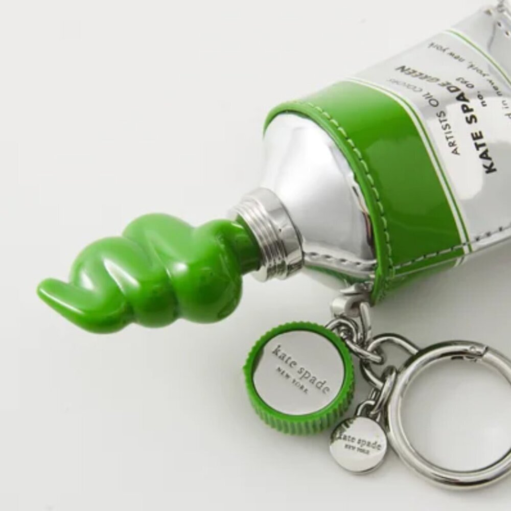 Kate Spade Squeeze Paint Tube Bag Charm Key Fob Key Chain Artist Green Silver - Picture 3 of 5